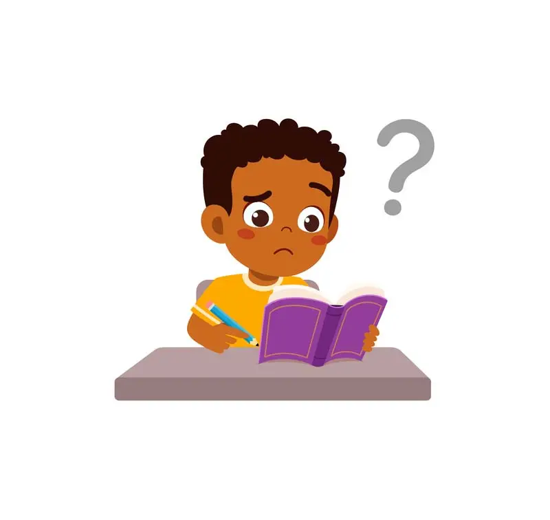 Little kid reading book and feel confused little kid reading book and feel confused